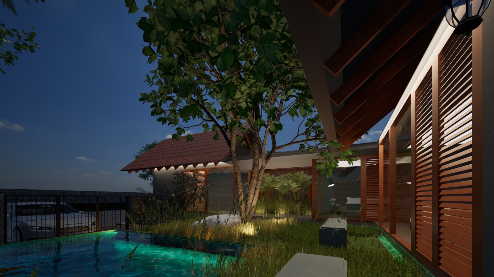 Ascendia private residence, night pool view